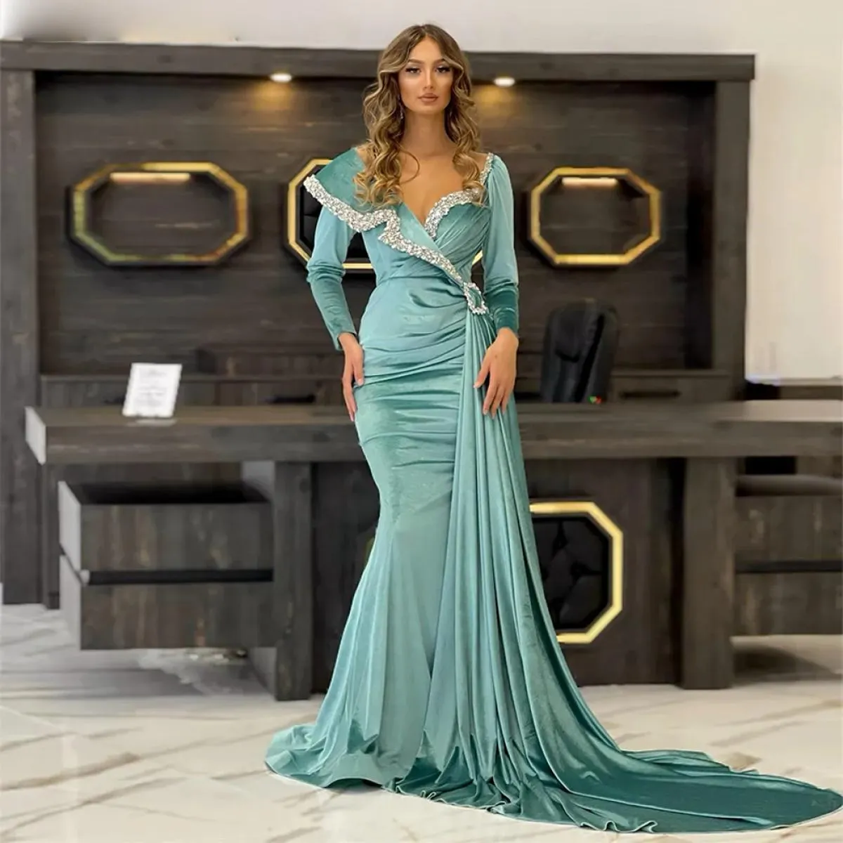 2023 Abiti da sera a sirena Abiti da ballo eleganti da principessa a maniche lunghe eleganti da donna Abiti da cerimonia per fes