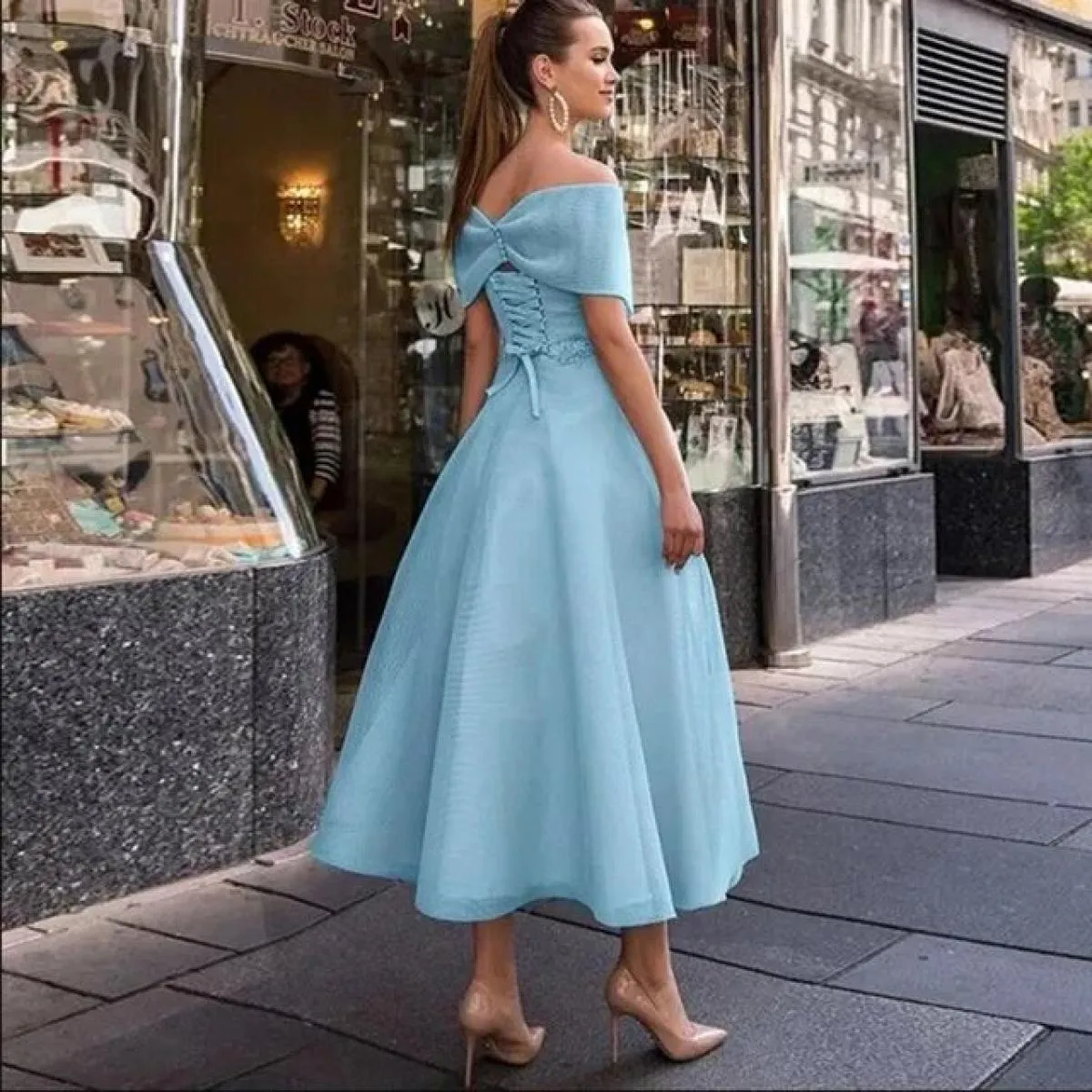 Abiti da sera formali eleganti con spalle scoperte rosa Appliques Cintura pieghettata Abiti da festa da ballo Lunghezza alla cav