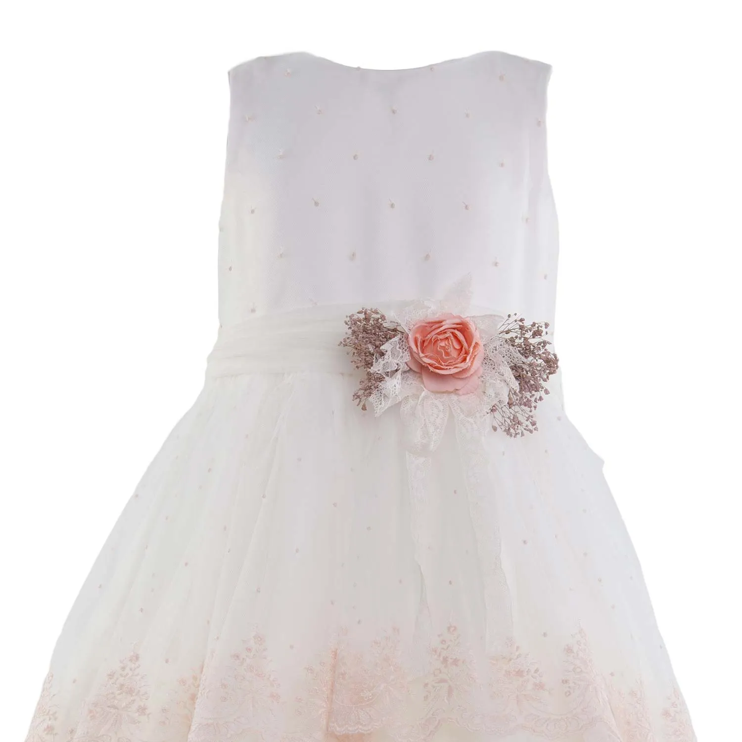 Abito Bianco Latte E Rosa In Tulle E Pizzo