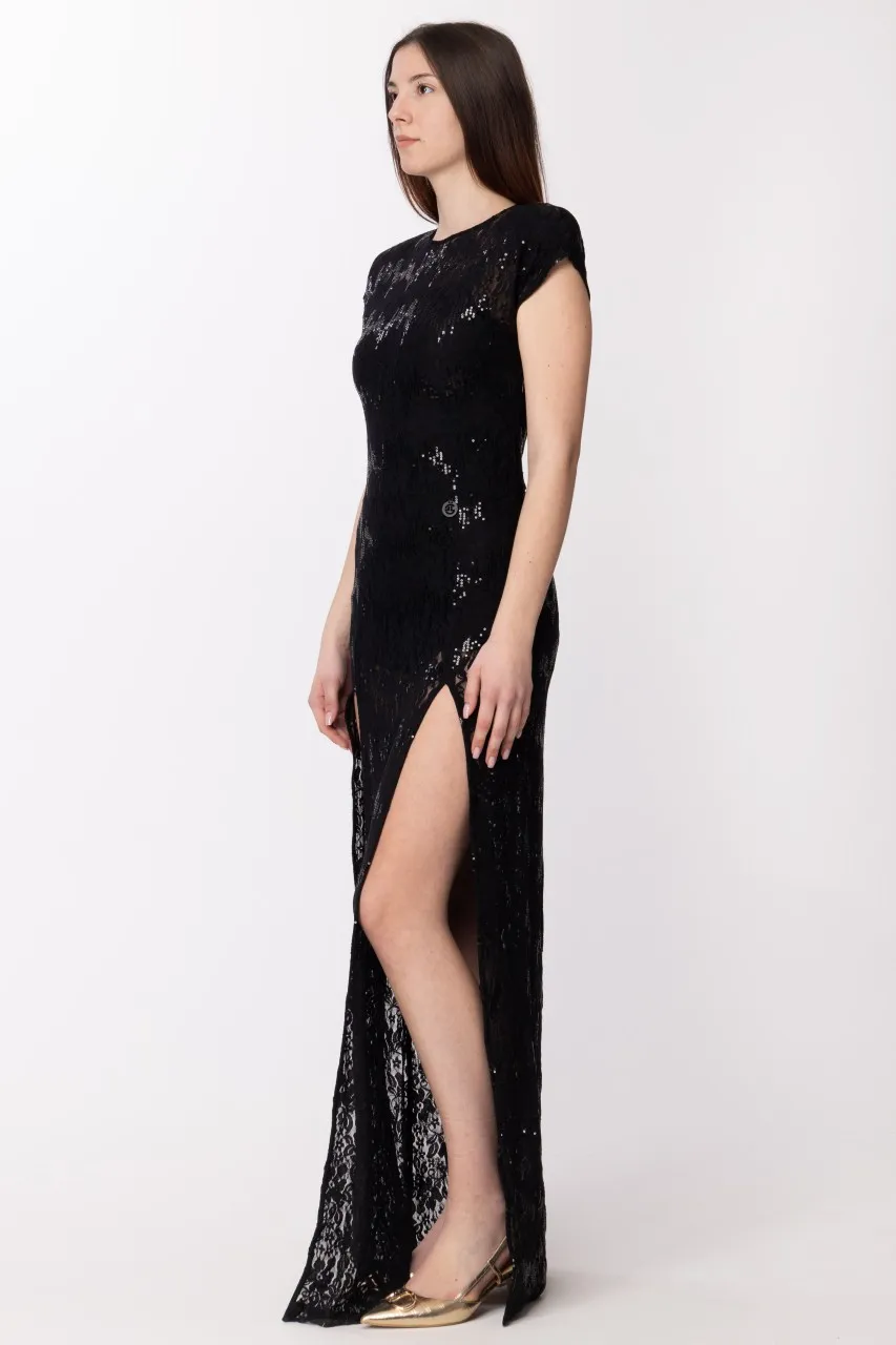 Abito con pizzo e paillettes Nero