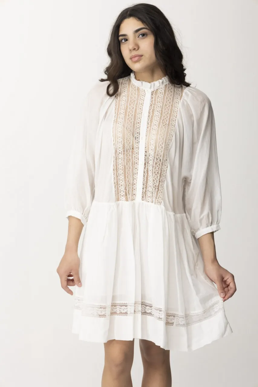 Abito corto in pizzo e mussola Andreina Ivory