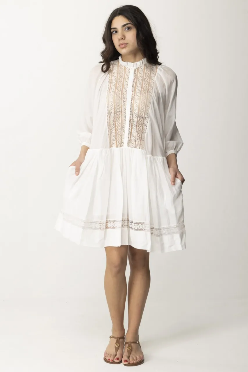 Abito corto in pizzo e mussola Andreina Ivory