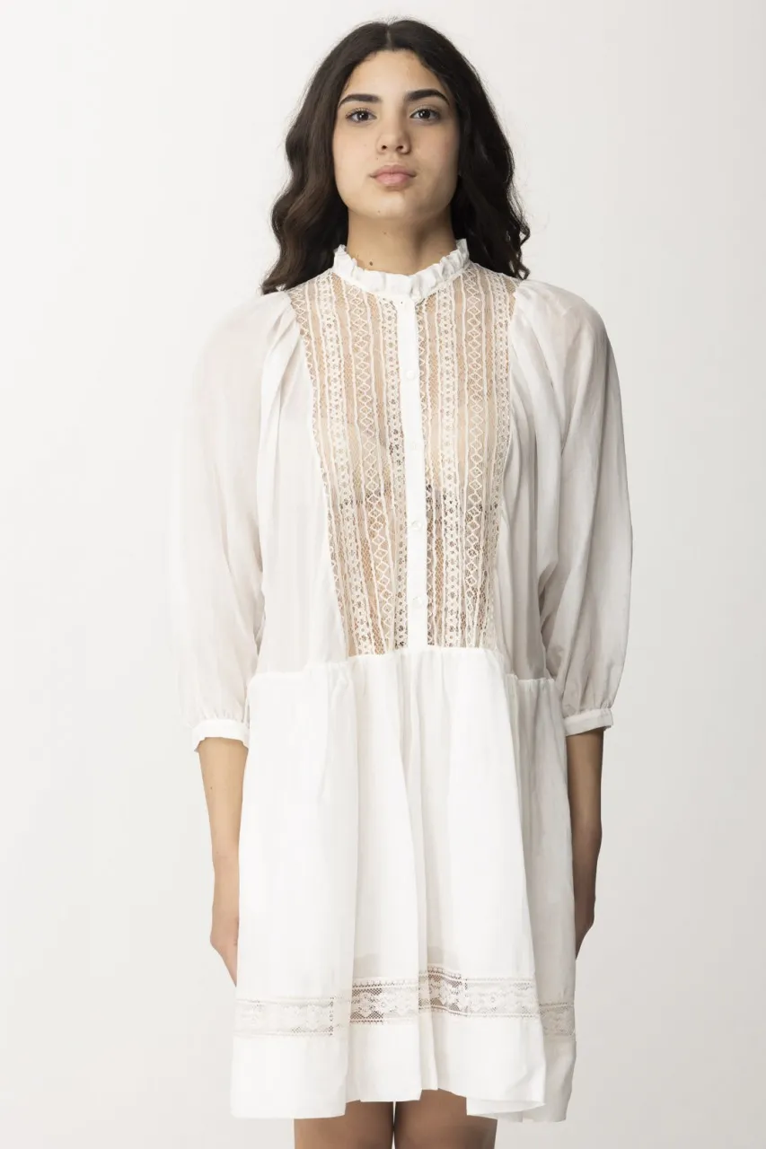 Abito corto in pizzo e mussola Andreina Ivory