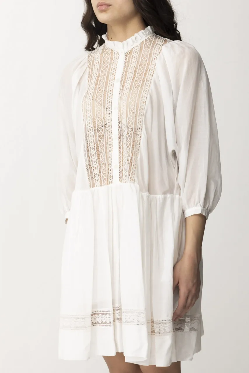 Abito corto in pizzo e mussola Andreina Ivory