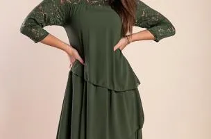 Abito elegante con pizzo, oliva
