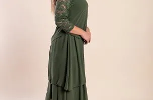 Abito elegante con pizzo, oliva
