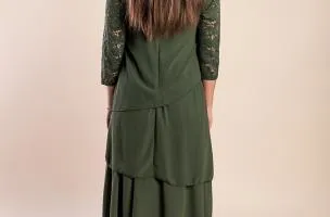 Abito elegante con pizzo, oliva
