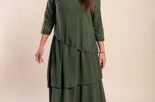 Abito elegante con pizzo, oliva