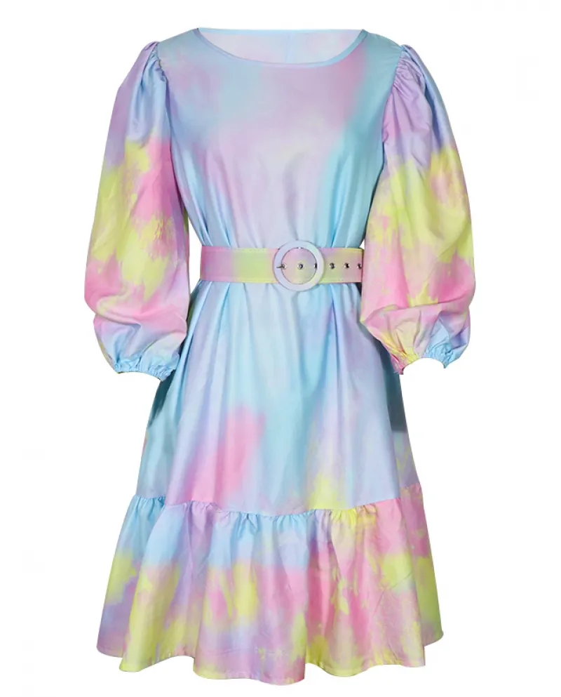 Abito Hirigin Tie Dye con maniche a sbuffo con volant per le donne Eleganti da donna Rou