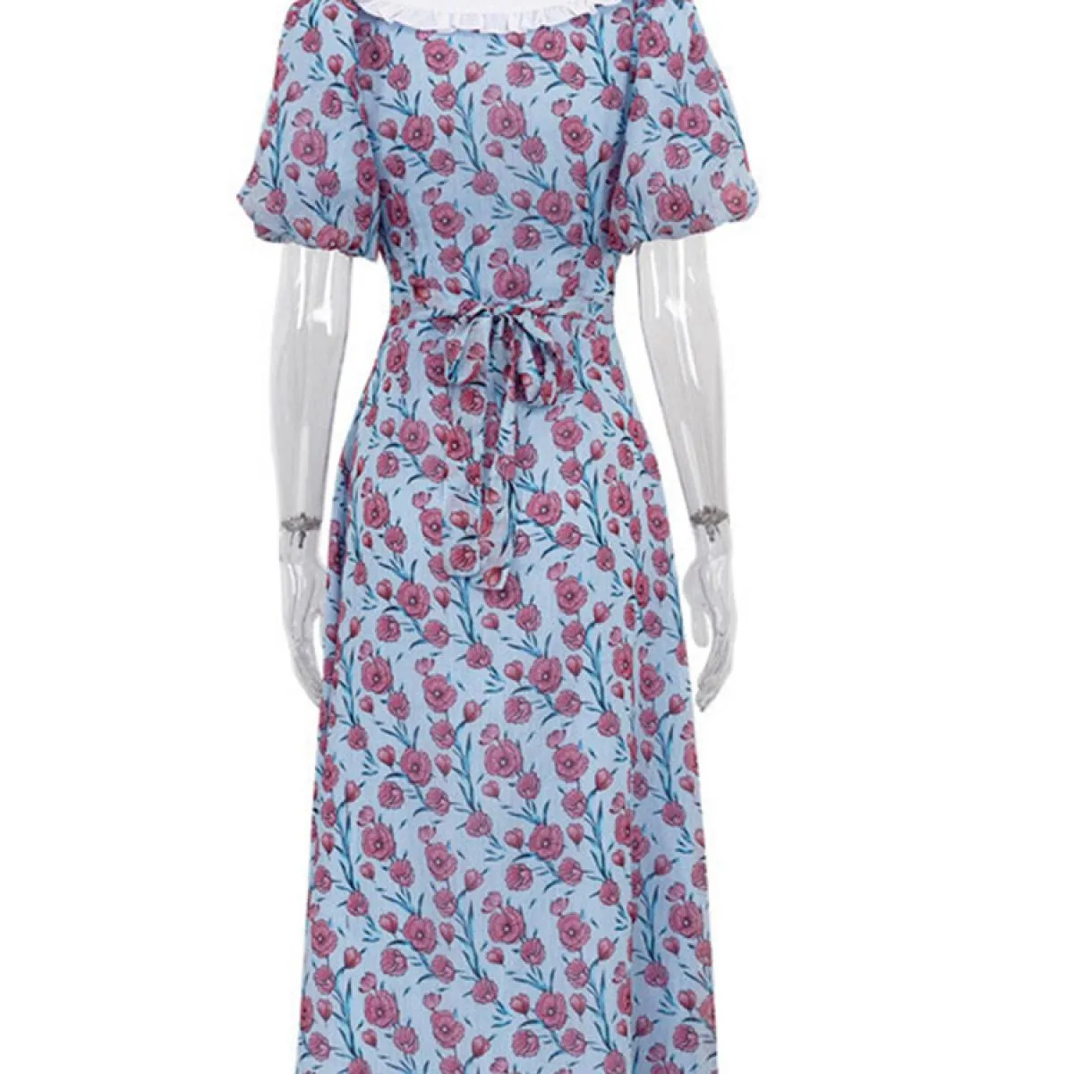 Abito lungo stampato con spacco alto Donna Casual Manica corta Scava fuori Con lacci Abiti eleganti Vita alta Donna estiva