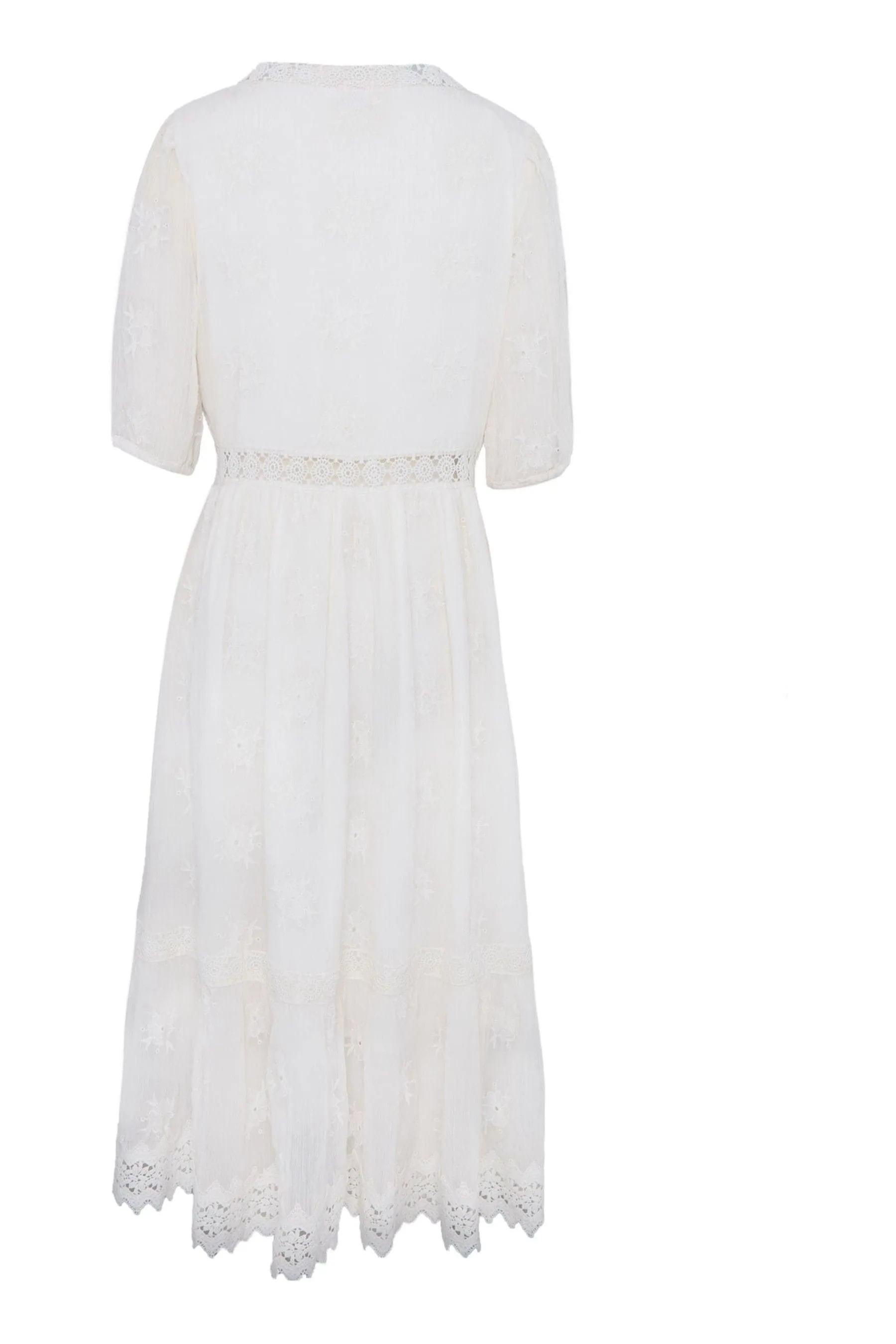 Another Sunday Cream - Abito midi in chiffon con bottoni Pizzo ricami