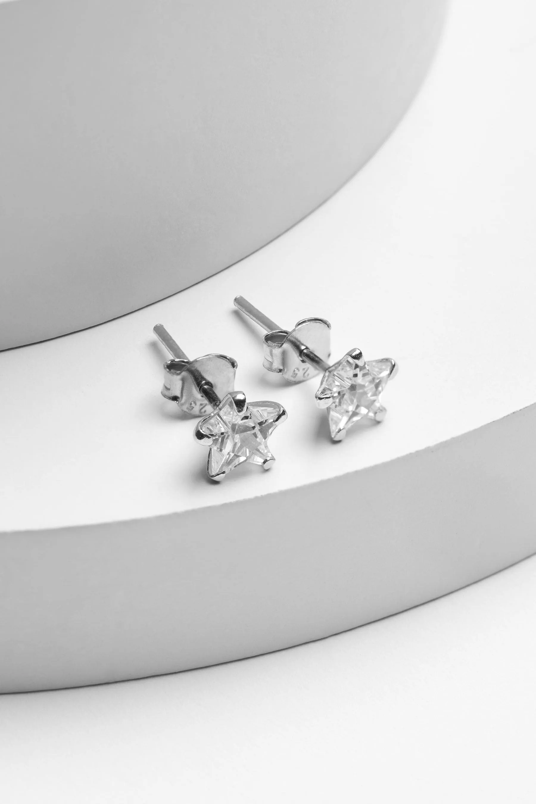 Argento sterling  - Orecchini a bottone con stelle di cristalli
