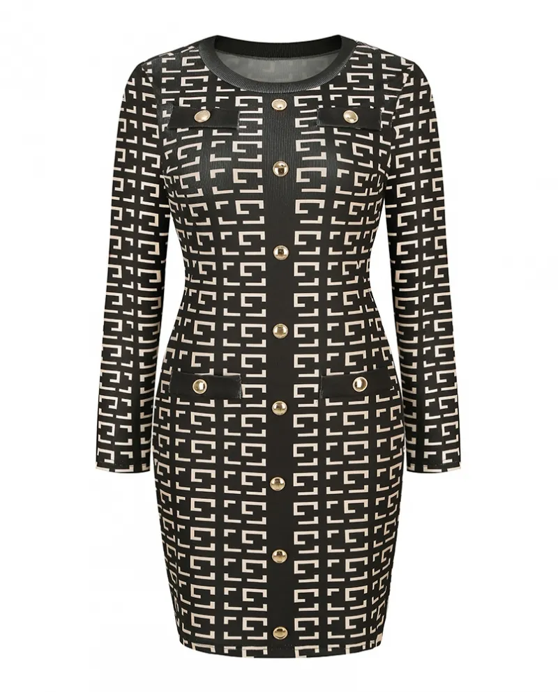 Autunno e inverno Womens New Slim Temperament Abito con bottoni in maglia