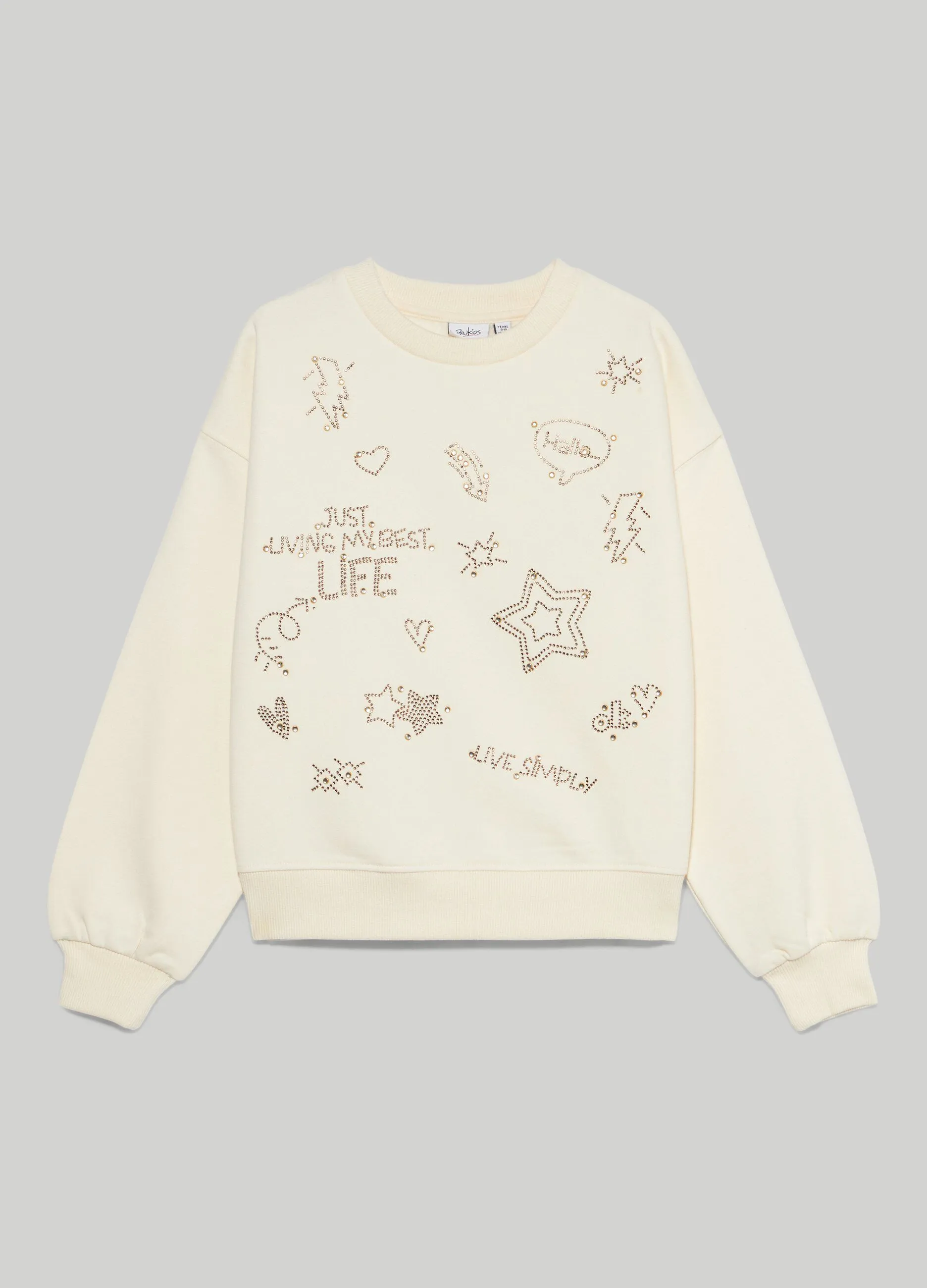 BLUKIDS  Felpa girocollo in cotone garzato con borchiette ragazza