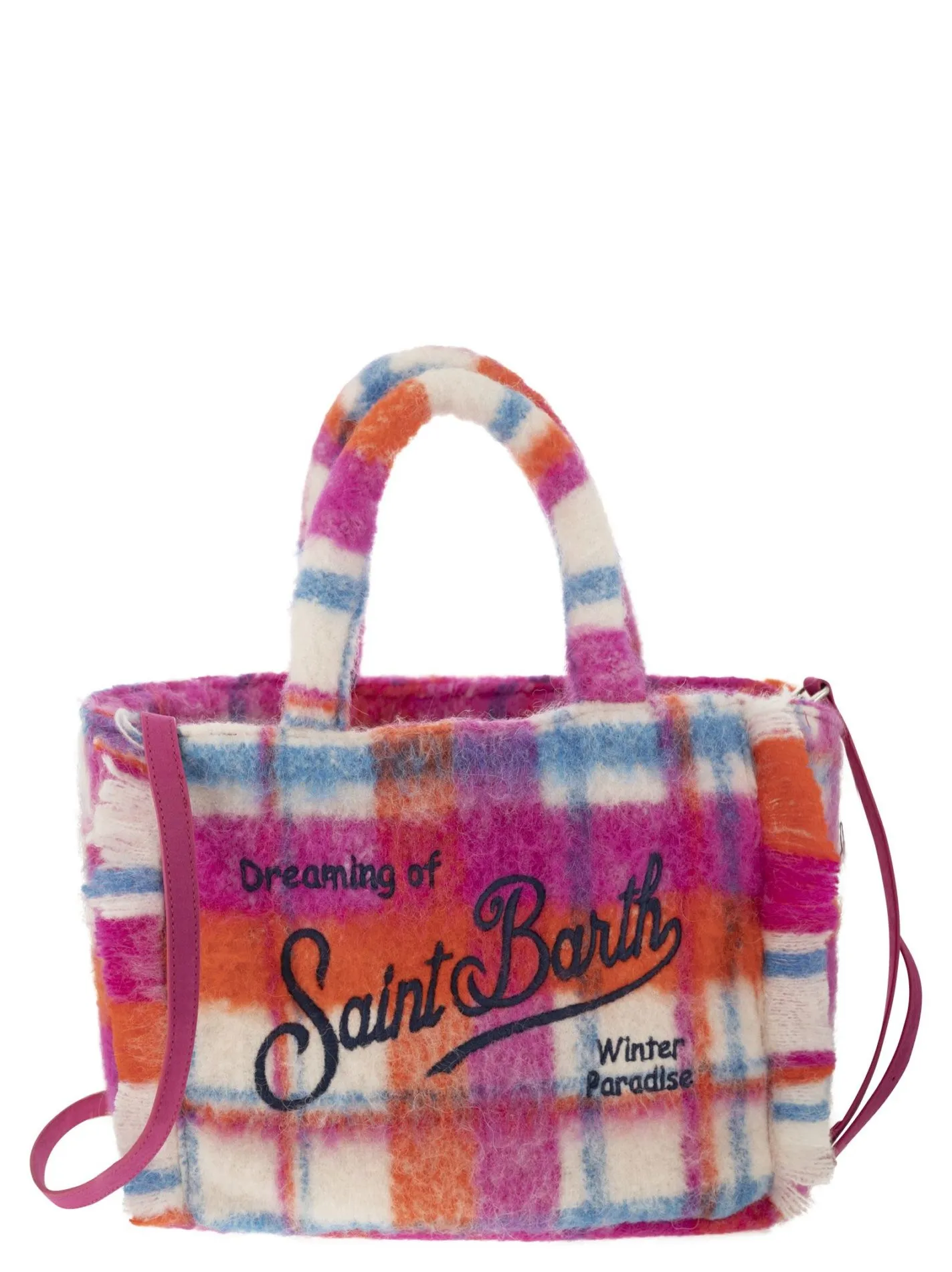 Borsa a mano Wooly Colette con frange e motivo tartan