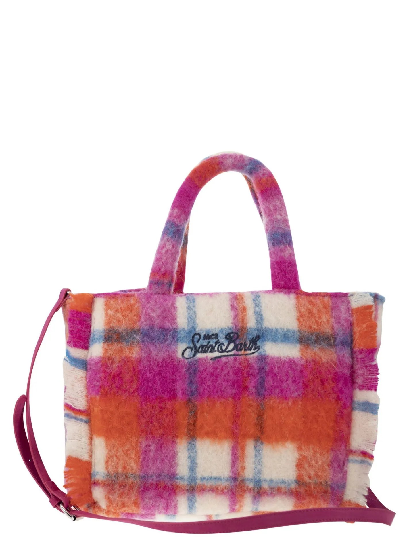Borsa a mano Wooly Colette con frange e motivo tartan