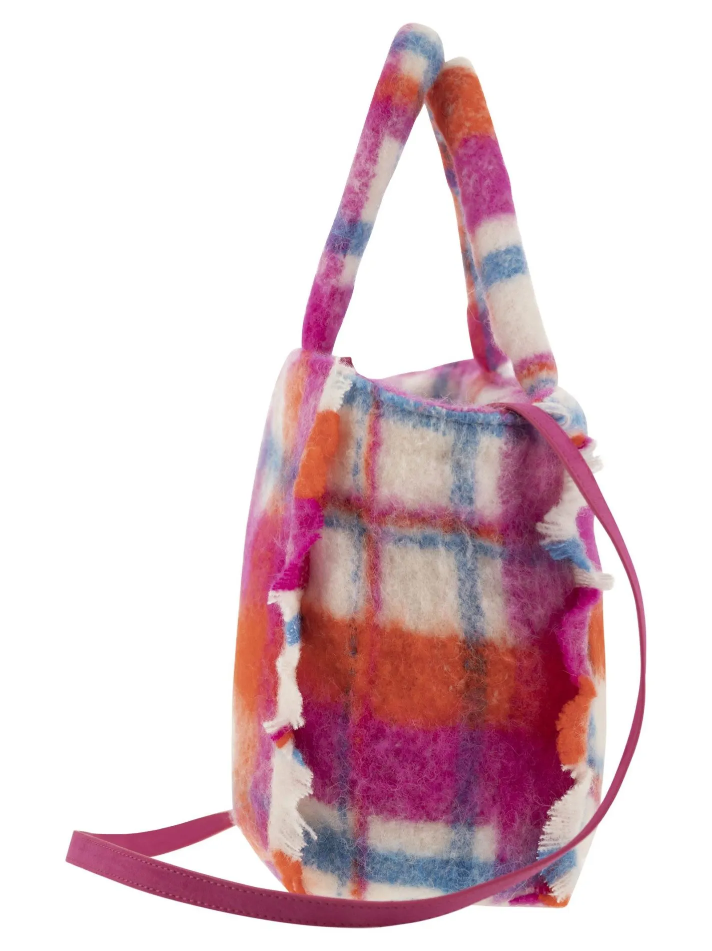 Borsa a mano Wooly Colette con frange e motivo tartan