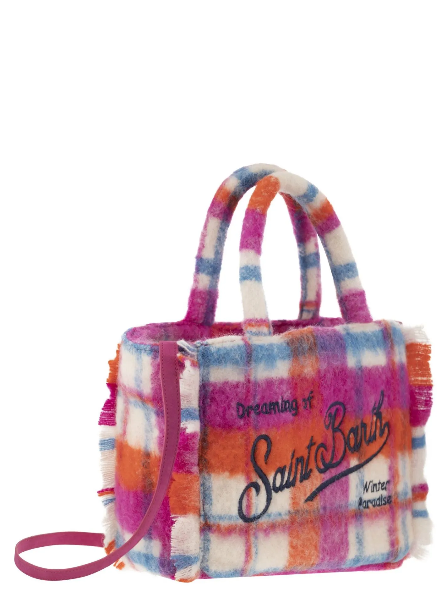 Borsa a mano Wooly Colette con frange e motivo tartan