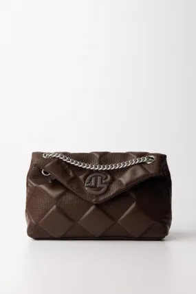 Borsa a tracolla con logo e dettagli rombi MARRONE