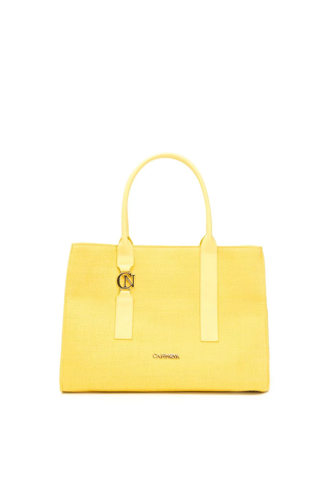 borsa squadrata con manici in tono e accessorio cafènoir giallo