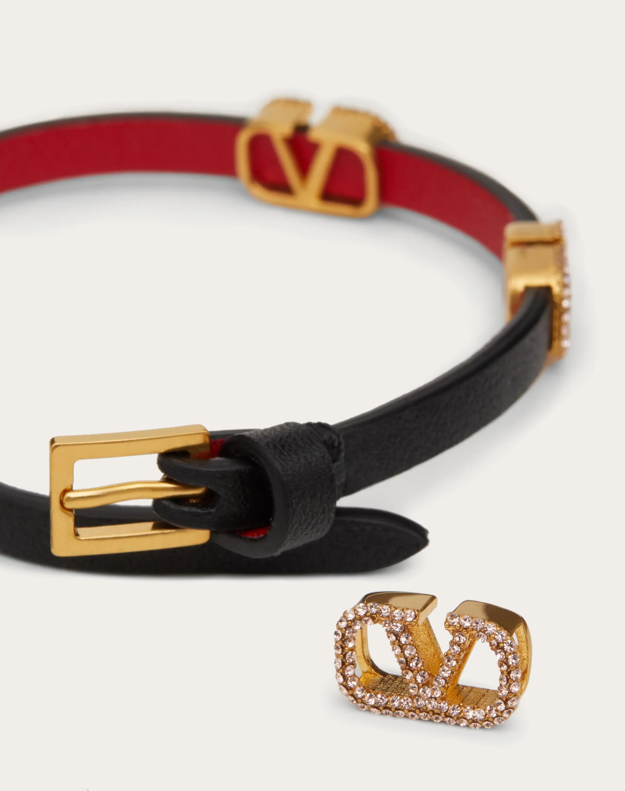 BRACCIALE VLOGO SIGNATURE VALENTINO GARAVANI IN PELLE E CRISTALLI
