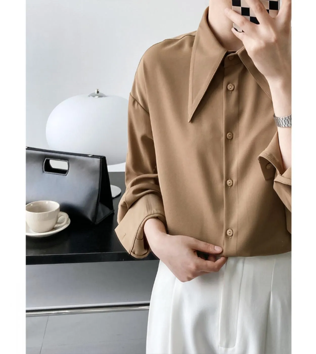 Camicetta da donna da donna alla moda, colletto rovesciato solido, camicia bianca, camicette eleganti blu eleganti da donna