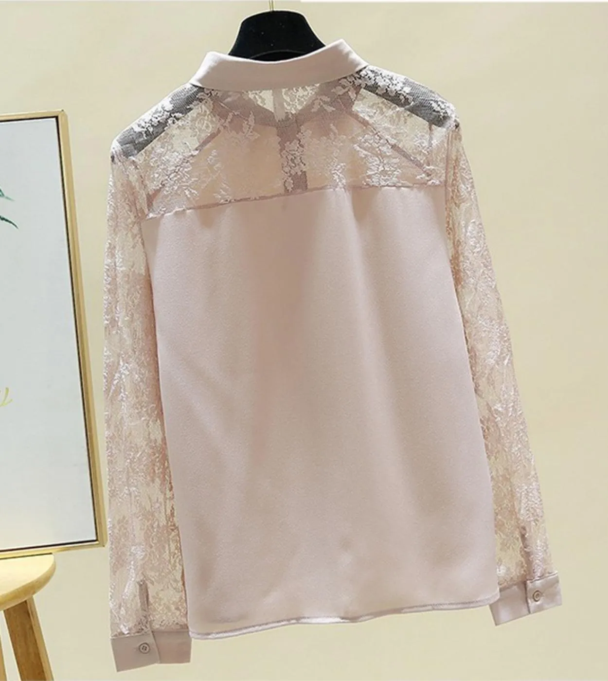 Camicia in chiffon con cuciture in pizzo vintage Camicette eleganti di nuova moda Camicette casual da donna a maniche lunghe con