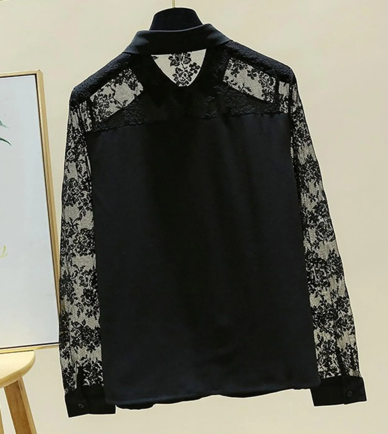 Camicia in chiffon con cuciture in pizzo vintage Camicette eleganti di nuova moda Camicette casual da donna a maniche lunghe con