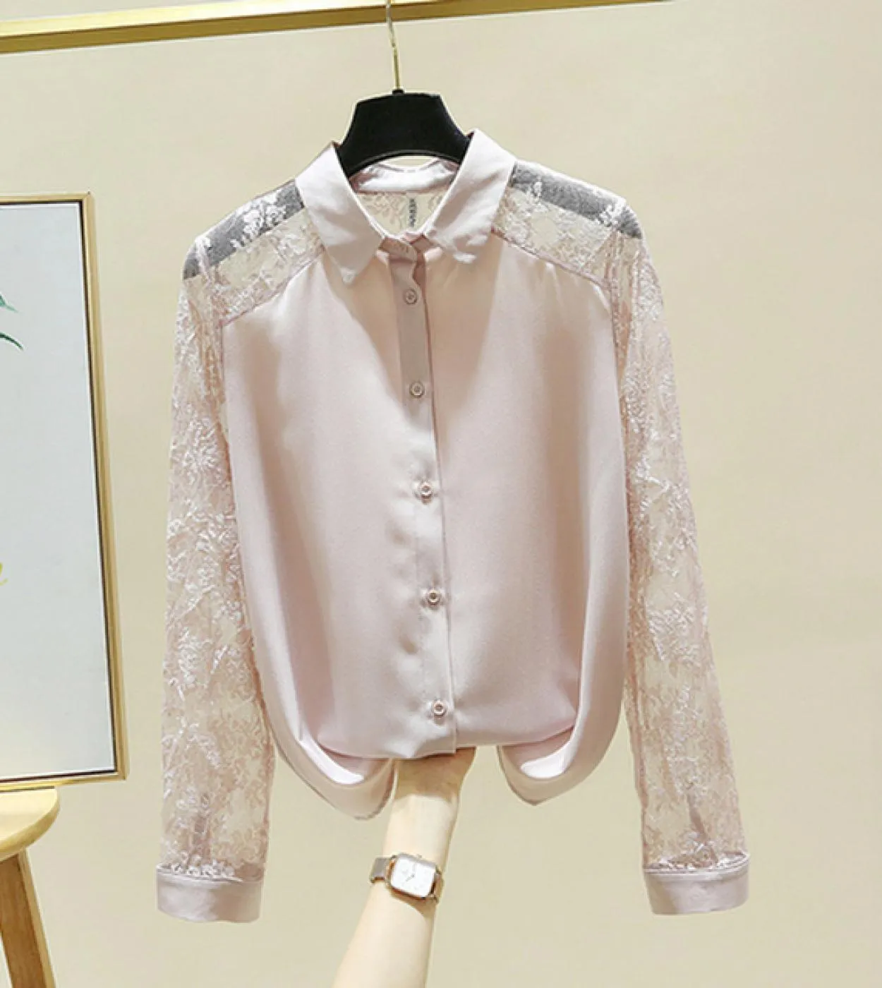 Camicia in chiffon con cuciture in pizzo vintage Camicette eleganti di nuova moda Camicette casual da donna a maniche lunghe con