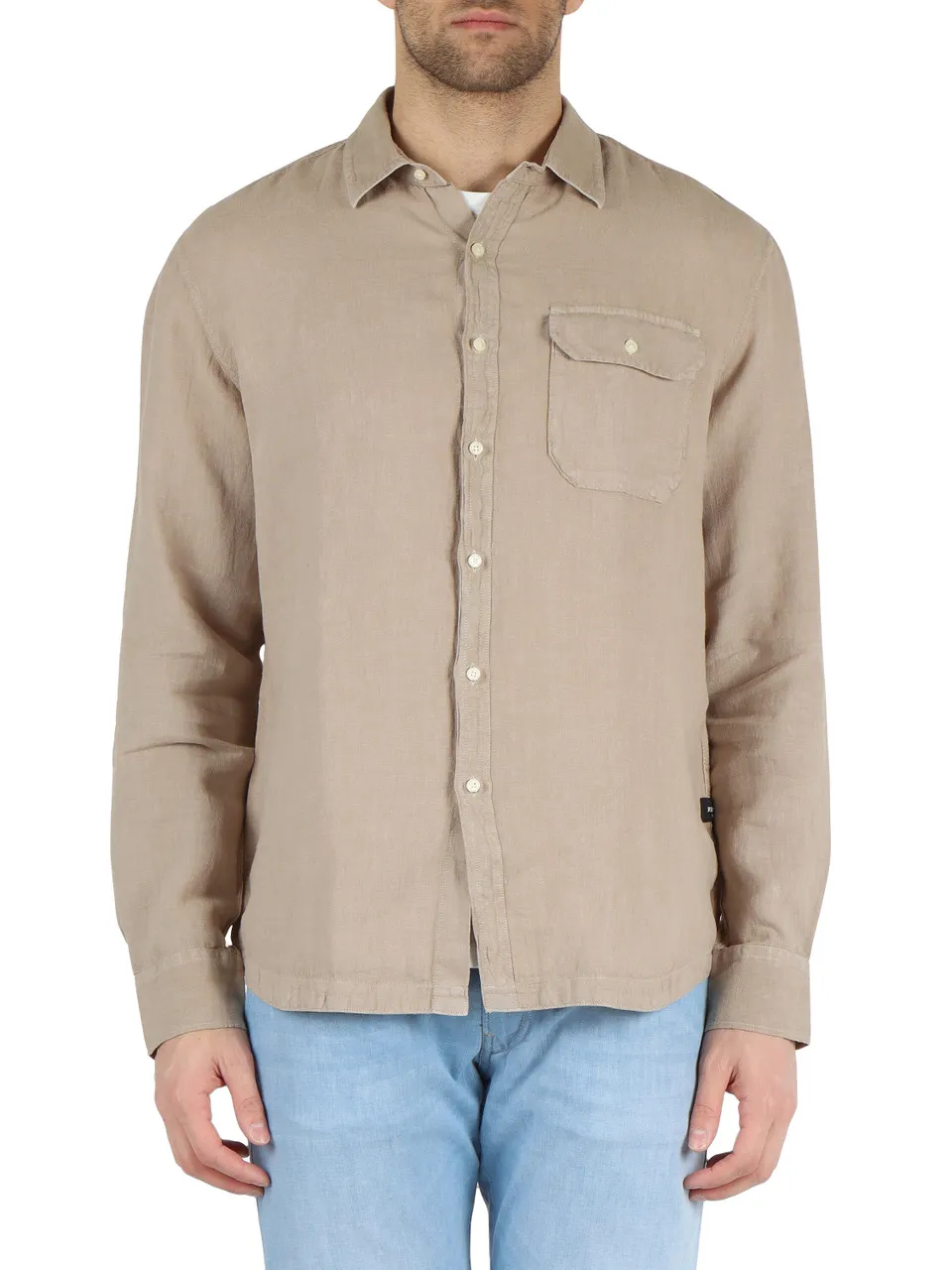 Camicia in lino con taschino frontale