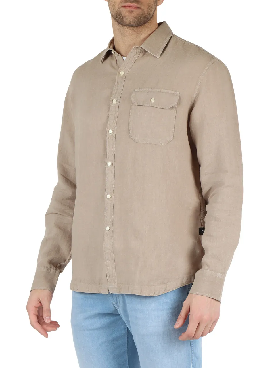Camicia in lino con taschino frontale