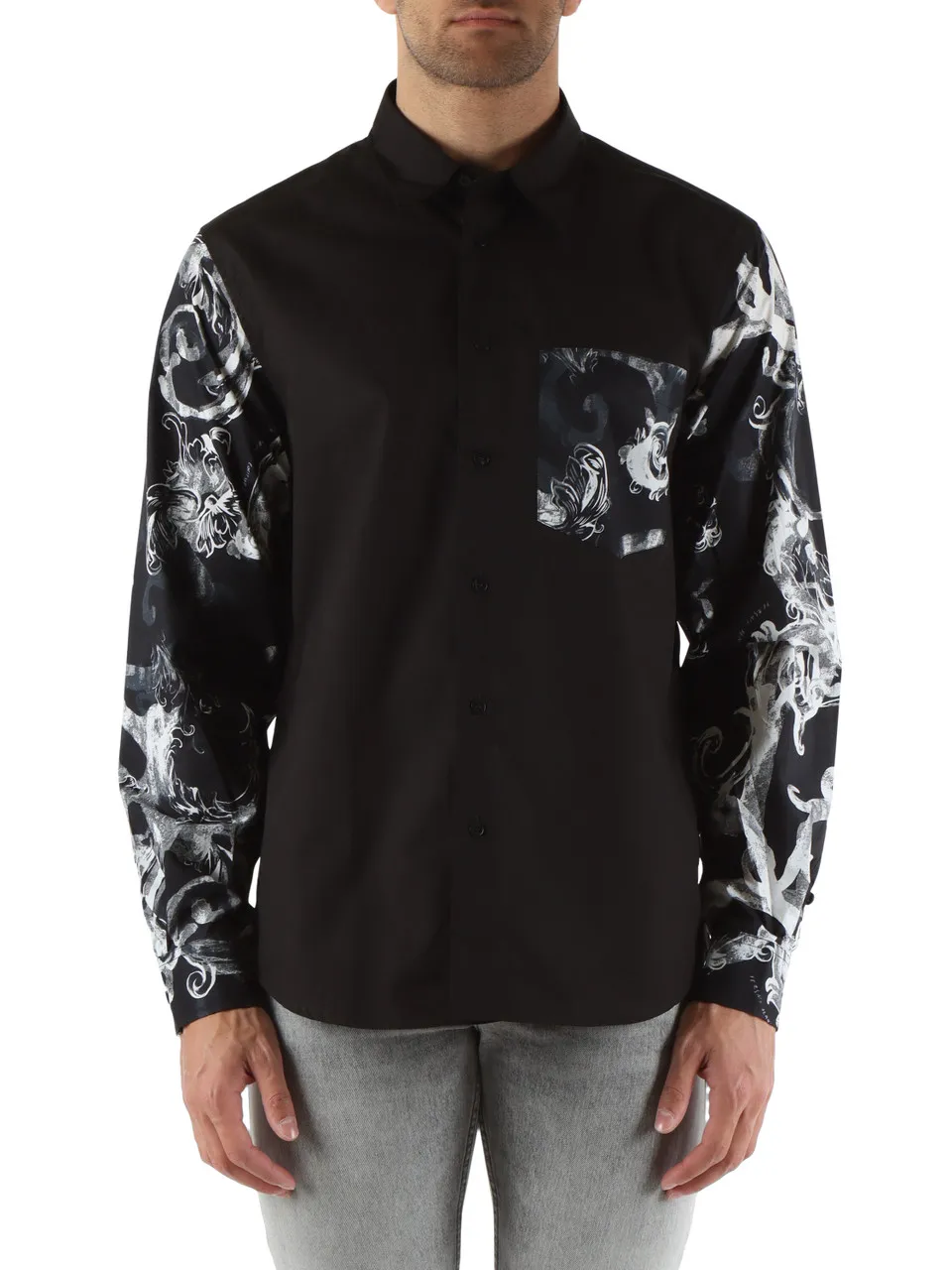 Camicia regular fit con maniche e taschino stampati