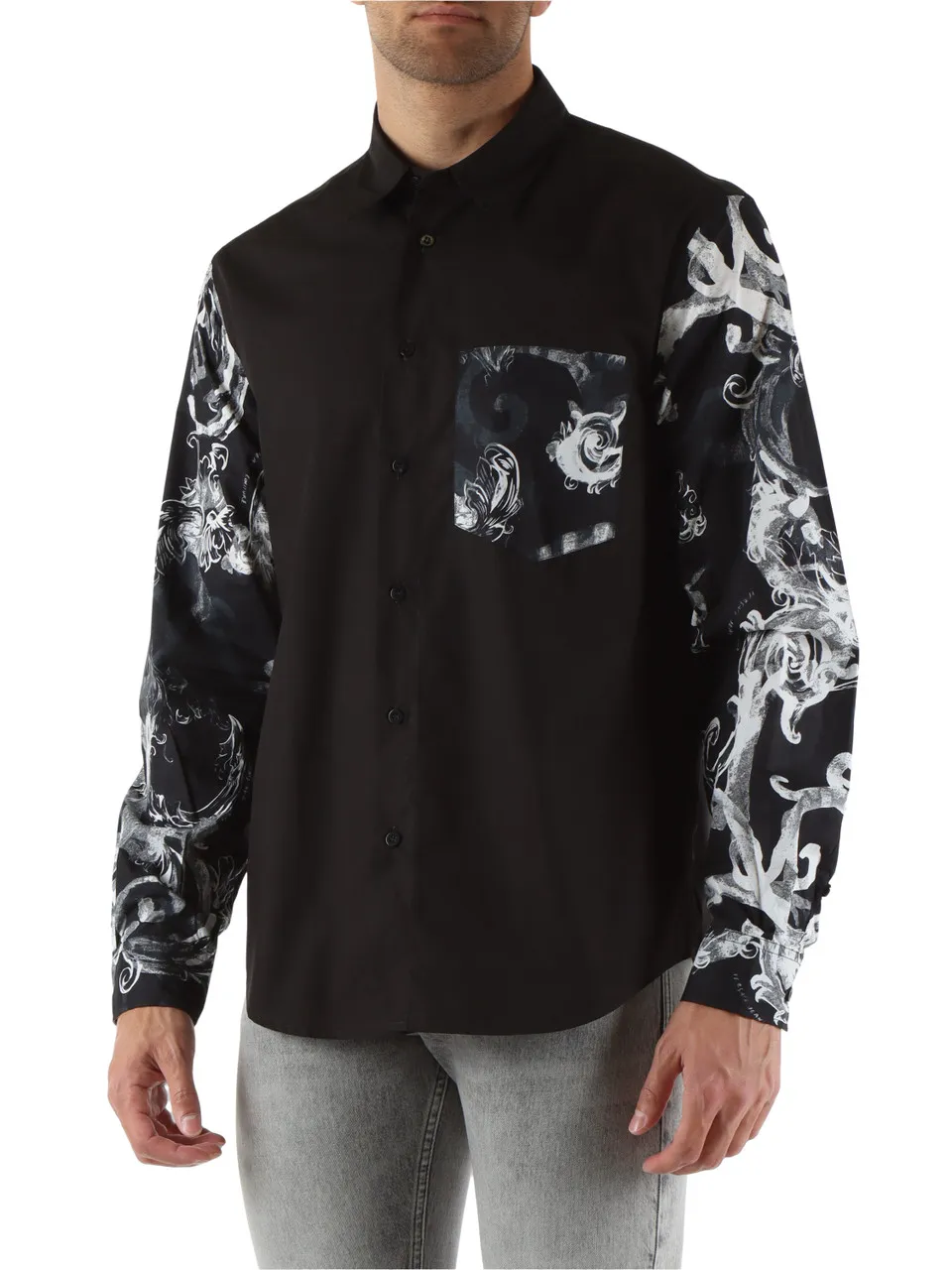 Camicia regular fit con maniche e taschino stampati