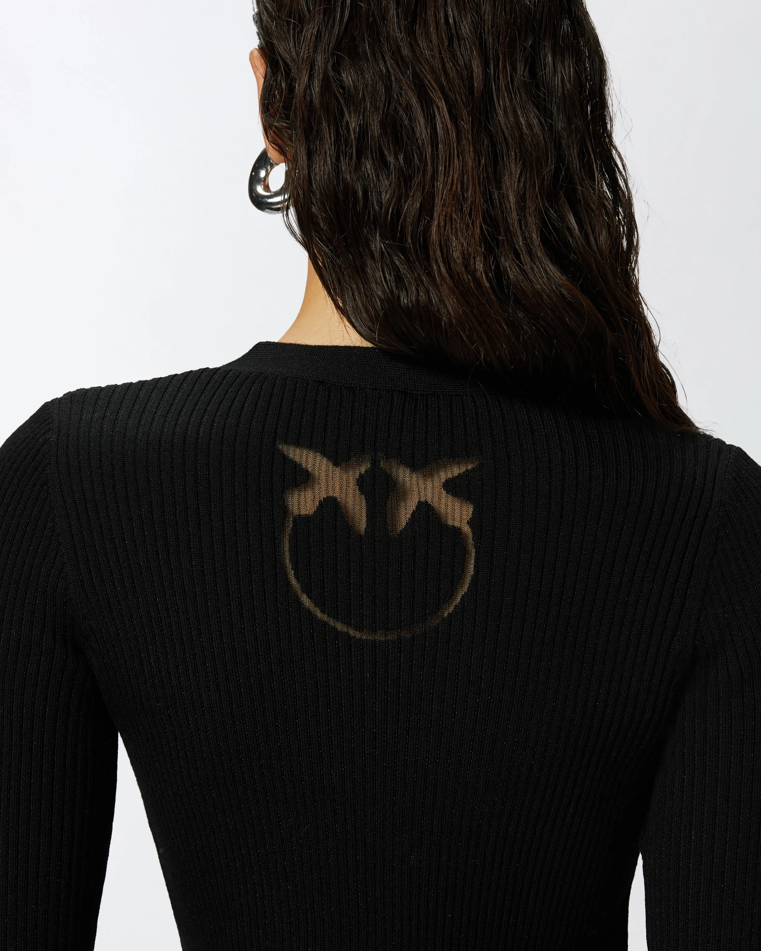 Cardigan aderente a coste con intarsio logo    