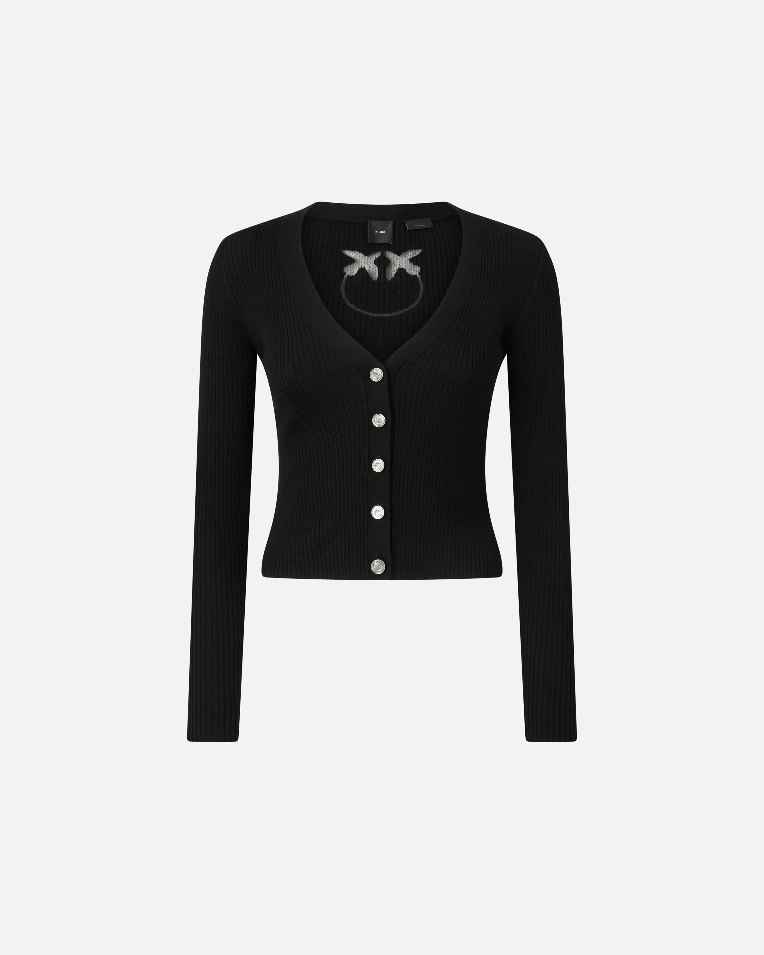  Cardigan aderente a coste con intarsio logo    