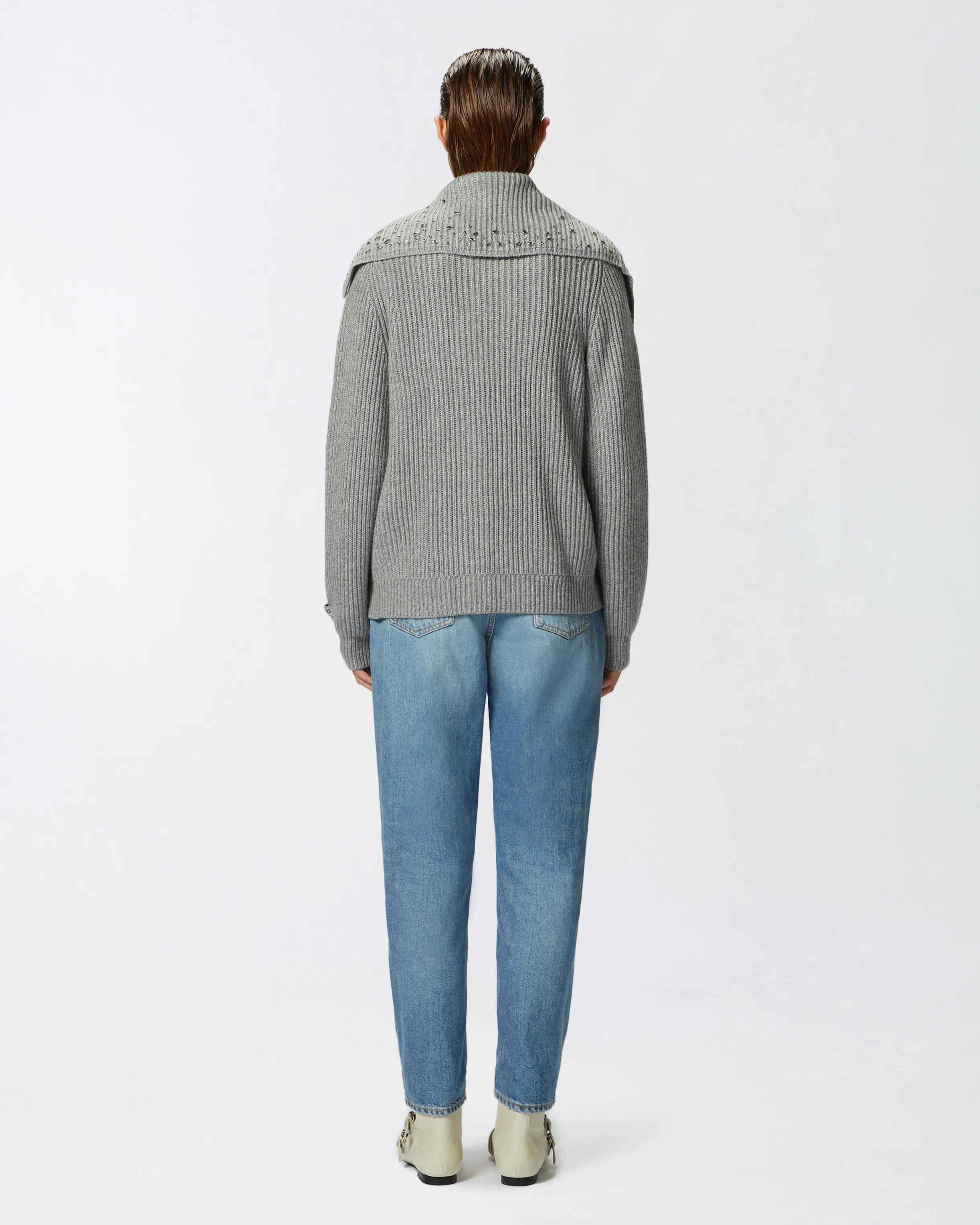  Cardigan collo alto misto cachemire con cristalli    