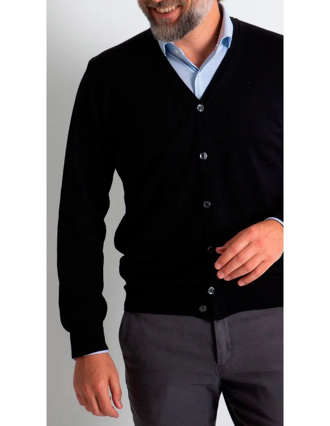 Cardigan Manica Lunga Blu Merino Extrafine 4 Stagioni