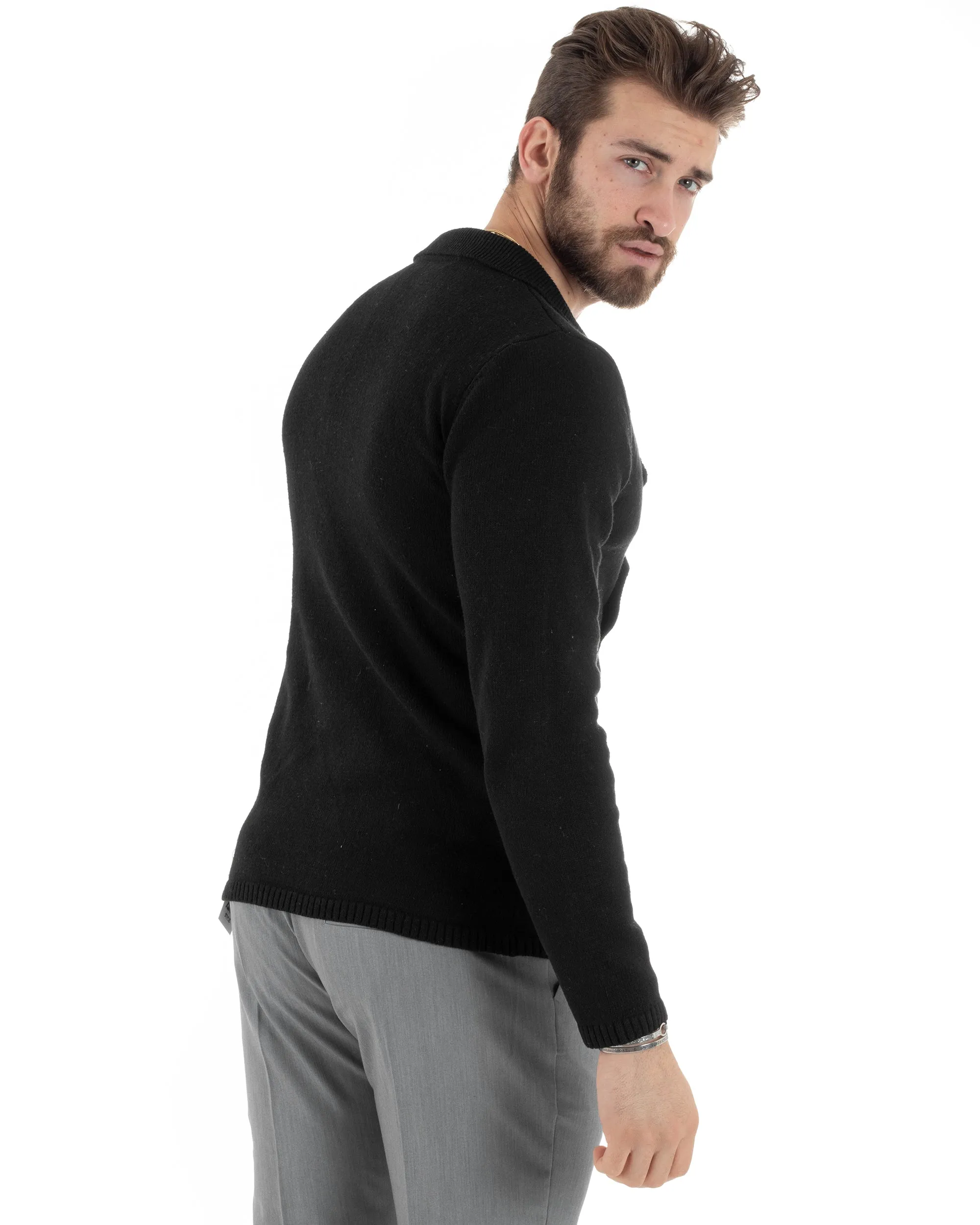 Cardigan Uomo Giacca Doppiopetto Con Bottoni Maglia Maglioncino Tinta Unita Nero Casual GIOSAL-M2810A