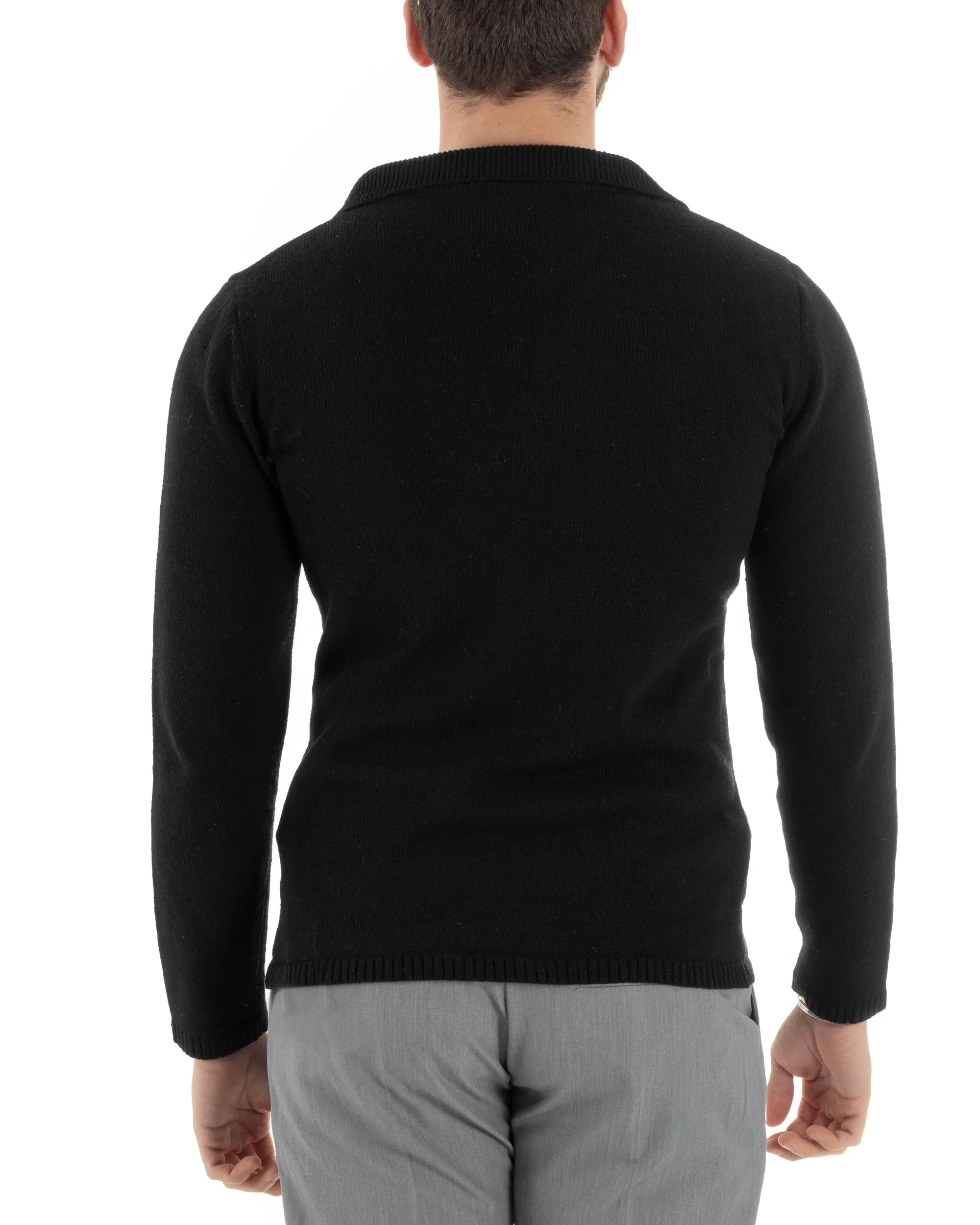 Cardigan Uomo Giacca Doppiopetto Con Bottoni Maglia Maglioncino Tinta Unita Nero Casual GIOSAL-M2810A