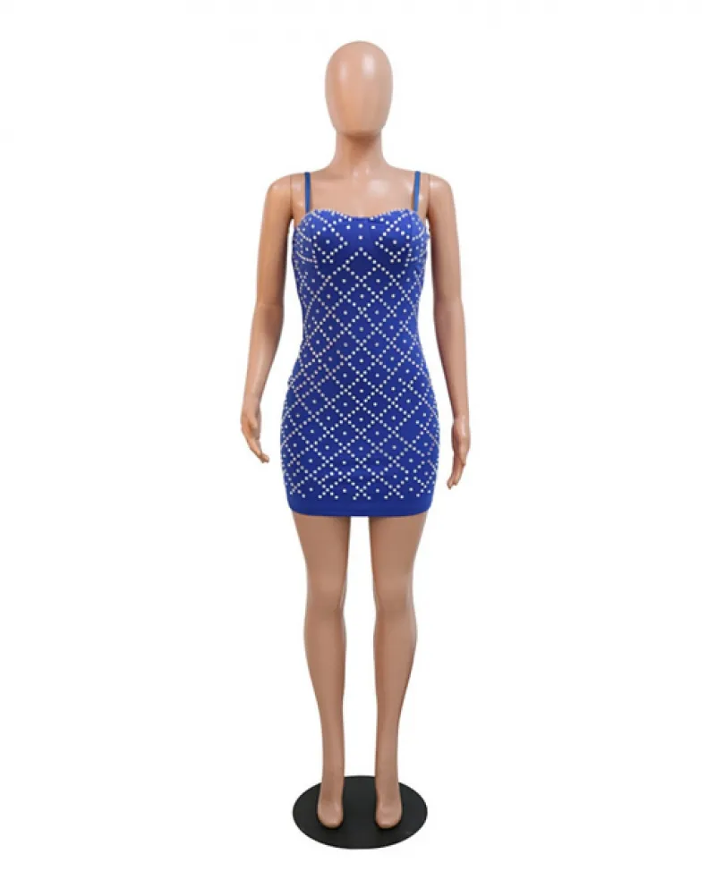 Cutubly Hot Diamond Dress Abiti eleganti Donna Outfit Party Night Blue Cinghie senza maniche Bodycon Vestidos Vacation Clot
