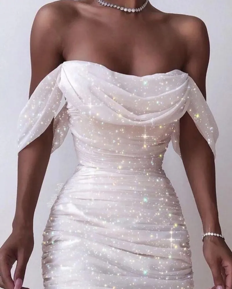 Donne Off spalla aderente Mini abito bianco Cocktail Party Abiti eleganti Abiti estivi Femme Vestidosdresses