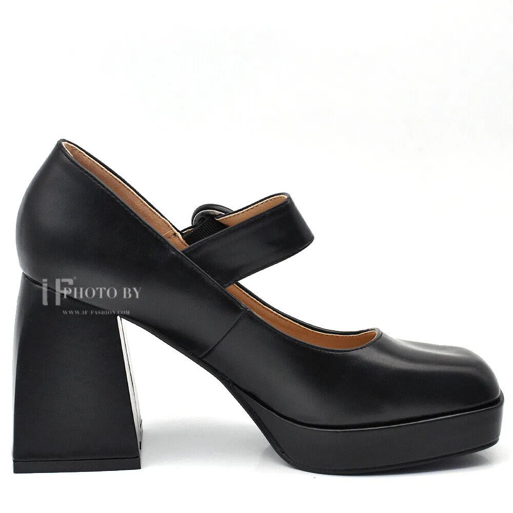 Décolleté Scarpe Da Donna Mary Jane Tacco Grosso Con Cinturini JM-9818