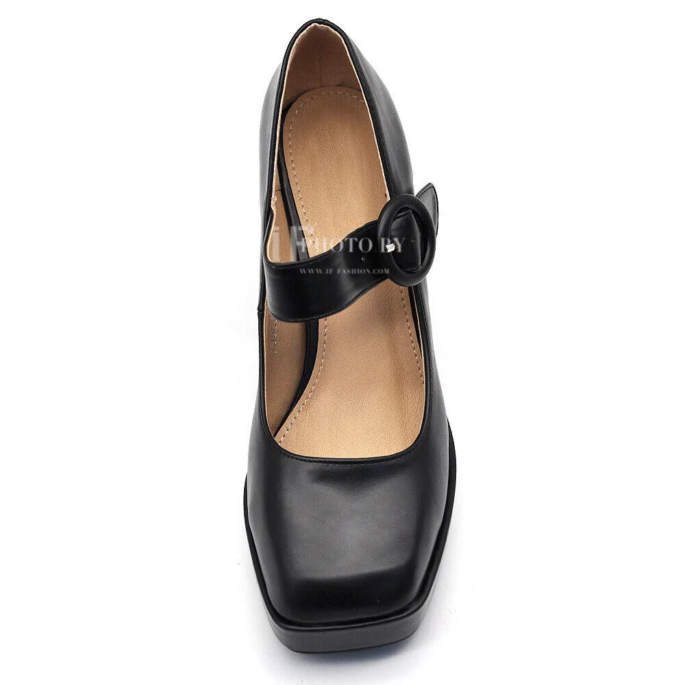Décolleté Scarpe Da Donna Mary Jane Tacco Grosso Con Cinturini JM-9818