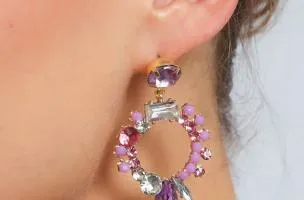 Eleganti orecchini pendenti con strass, ART1049, multicolore