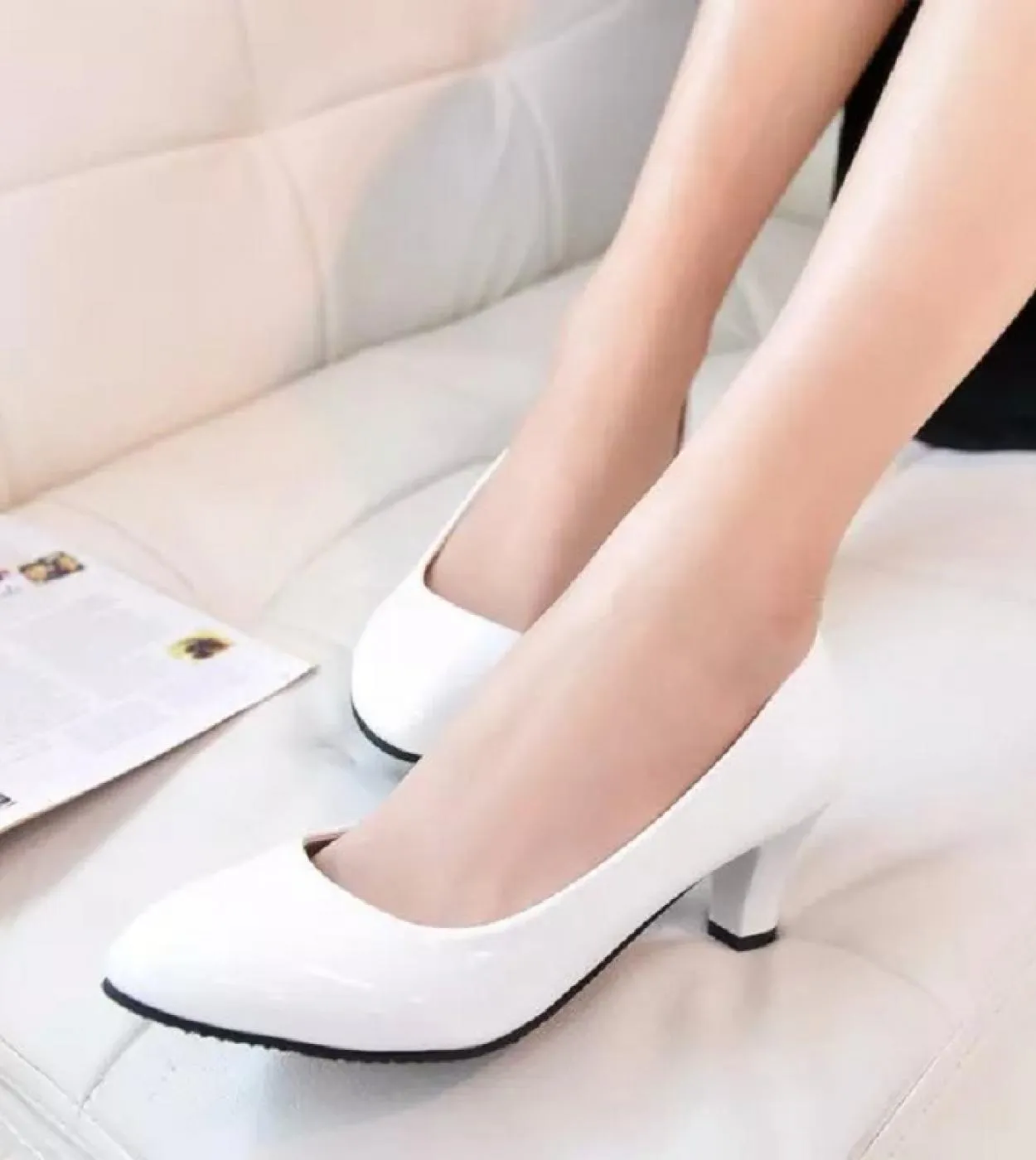 Eleganti tacchi alti per le donne 2022 primavera moda tinta unita pelle verniciata scarpe da sposa donna pompe donna 35 37