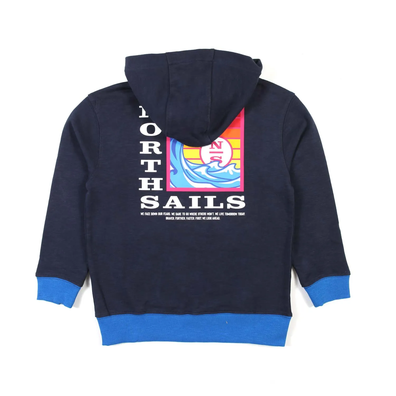 Felpa Hoodie Navy E Azzurra Con Stampe Multicolor