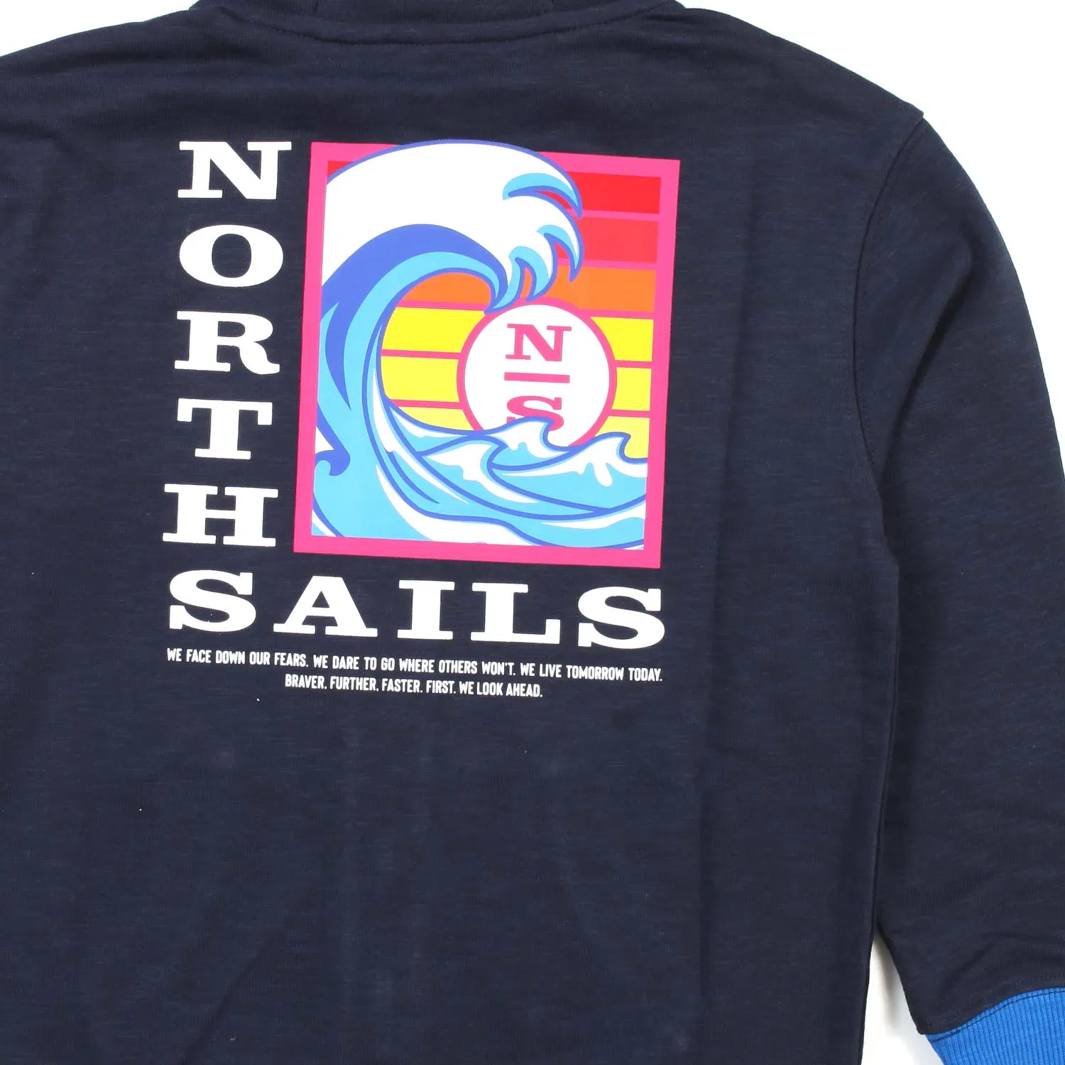 Felpa Hoodie Navy E Azzurra Con Stampe Multicolor