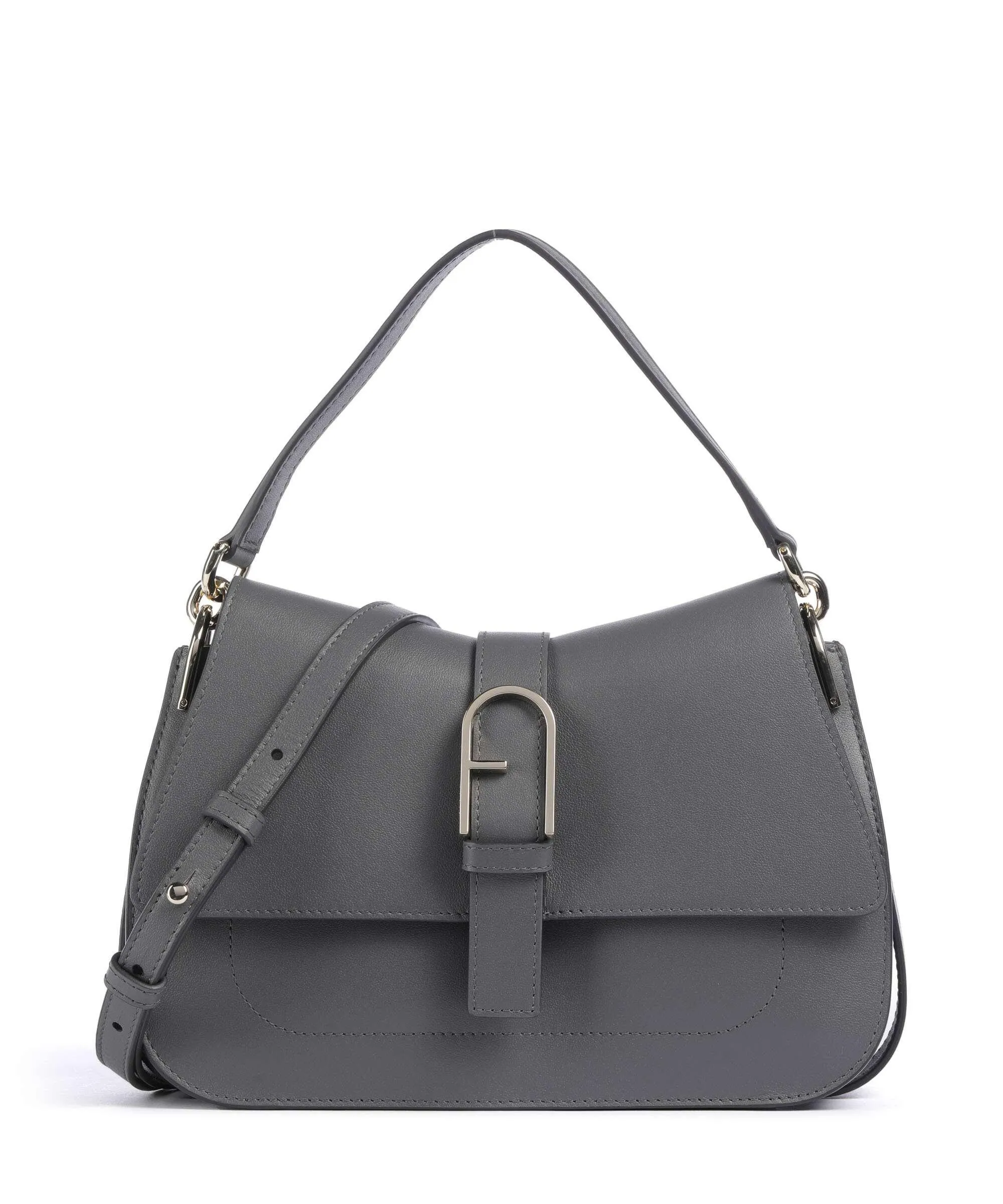  Furla Flow M Borsa a mano pelle a grana fine grigio scuro  