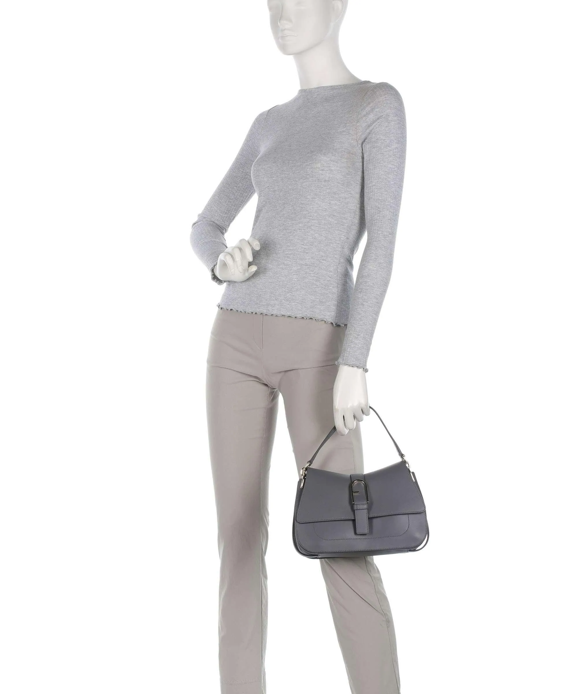  Furla Flow M Borsa a mano pelle a grana fine grigio scuro  