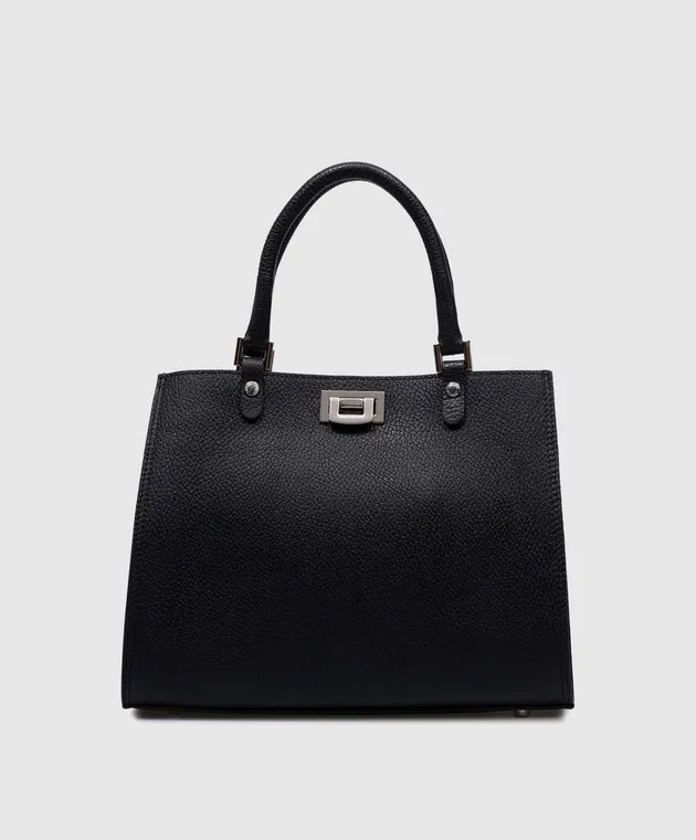 Gianni Notaro Borsa tote in pelle nera con logo 420DOLLARO